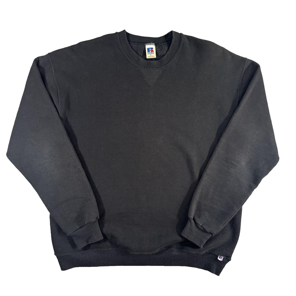 Vintage Russell Athletic Sweatshirt Mens XL Black Fleece Pullover Crew Neck
